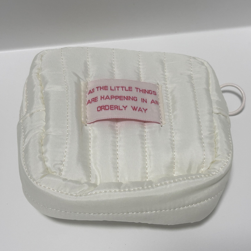 Small White Quilted Makeup Pouch
